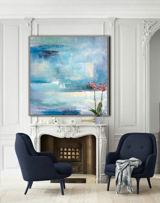 Extra Large Abstract Painting On Canvas,Oversized Contemporary Art,Modern Art Abstract Painting,Sky Blue,Violet,White,Nude.etc